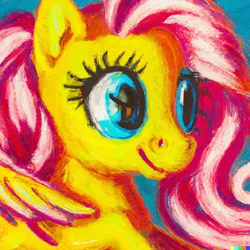 Size: 1024x1024 | Tagged: safe, dall-e 2, derpibooru import, fluttershy, pegasus, pony, artificial intelligence, computer generated, female, image, mare, nostril flare, oil painting, png, solo, traditional art