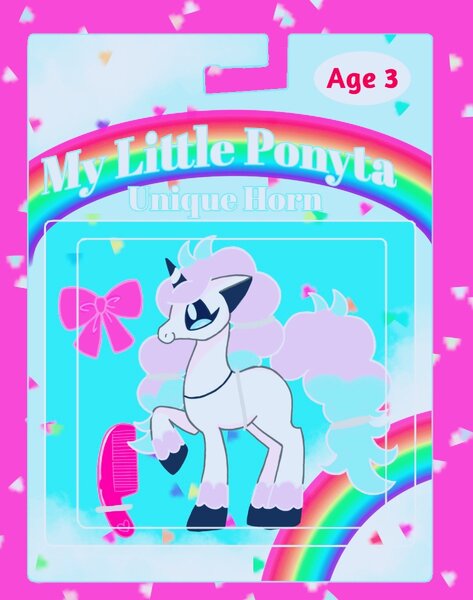 Size: 945x1200 | Tagged: safe, artist:stacy_165cut, derpibooru import, galarian ponyta, pony, ponyta, unicorn, female, horn, image, jpeg, mare, pokémon, rainbow, raised hoof, solo