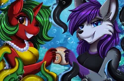 Size: 4015x2640 | Tagged: safe, artist:pridark, derpibooru import, oc, unofficial characters only, anthro, monster pony, octopony, original species, unicorn, furry, furry oc, image, png