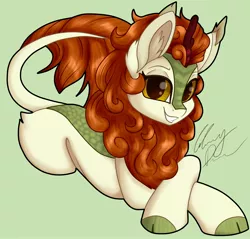 Size: 3000x2864 | Tagged: safe, artist:gleamydreams, derpibooru import, autumn blaze, kirin, image, jpeg, lying down, prone, simple background, solo