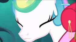 Size: 1339x734 | Tagged: safe, derpibooru import, screencap, princess celestia, alicorn, pony, between dark and dawn, season 9, spoiler:s09, adorable face, close-up, cute, cutelestia, eyelashes, eyes closed, face, image, jpeg, magic, magic aura, moments before disaster, sideburns