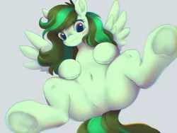 Size: 3387x2548 | Tagged: suggestive, artist:kotletova97, derpibooru import, oc, oc:eden shallowleaf, unofficial characters only, pegasus, belly button, image, pegasus oc, png, solo, spread legs, spreading, wings