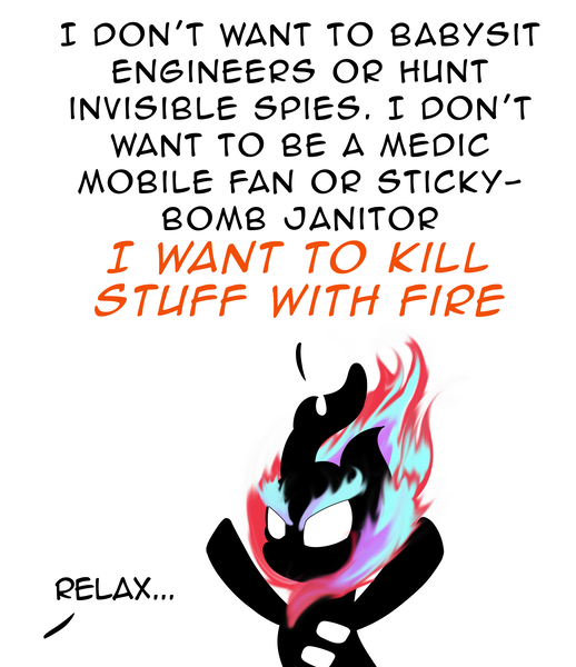 Size: 3451x4000 | Tagged: safe, artist:anonymous, kirin, nirik, /mlp/, ambiguous character, drawthread, fire, image, meme, png, ponified meme, pyro, simple background, team fortress 2, white background