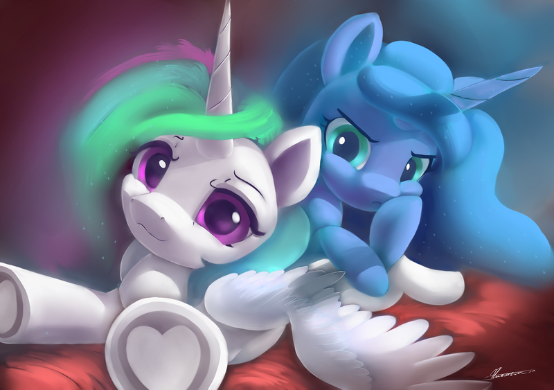 Size: 5400x3800 | Tagged: safe, artist:auroriia, derpibooru import, princess celestia, princess luna, alicorn, pony, absurd resolution, cute, cutelestia, ethereal mane, female, frog (hoof), heart, heart hoof, hooves, image, looking at you, lunabetes, png, royal sisters, s1 luna, siblings, sisters, underhoof