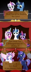 Size: 3000x6864 | Tagged: safe, artist:feather_bloom, derpibooru import, night light, princess cadance, princess flurry heart, shining armor, twilight sparkle, twilight sparkle (alicorn), twilight velvet, oc, oc:prince nova sparkle, alicorn, pony, unicorn, fanfic:cat's cradle, adult flurry heart, aunt and nephew, aunt and niece, brother, brother and sister, commission, cousins, daughter, detailed background, family, father and child, father and daughter, father and son, female, granddaughter, grandfather, grandfather and grandchild, grandfather and grandchildren, grandfather and granddaughter, grandfather and grandmother, grandfather and grandson, grandmother, grandmother and grandchild, grandmother and grandchildren, grandmother and granddaughter, grandmother and grandson, grandparent, grandparent and grandchild, grandparents, grandparents and grandchildren, grandson, half-brother, half-cousins, half-siblings, half-sister, image, magic, magic aura, male, mother and child, mother and daughter, mother and father, mother and son, nephew, niece, offspring, parent and child, png, product of incest, shakespearicles, siblings, sign, sister, sisters, sisters-in-law, son, telekinesis, theater, wall of tags