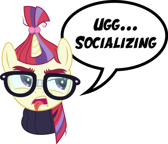 Size: 1024x883 | Tagged: safe, artist:epsilontlosdark4, derpibooru import, moondancer, pony, unicorn, bust, dialogue, glasses, image, png, simple background, solo, tongue out, transparent background, vector