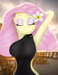 Size: 1000x1300 | Tagged: safe, alternate version, artist:aryatheeditor, derpibooru import, fluttershy, equestria girls, adorasexy, arm behind head, baywatch, beach, breasts, busty fluttershy, clothes, cute, determined, digital art, evening, eyes closed, female, fluttershy's beach shorts swimsuit, fluttershy's one-piece swimsuit, geode of fauna, hairpin, high res, image, jewelry, magical geodes, one-piece swimsuit, outfit, pendant, photo, png, sexy, shiny, shiny skin, shyabetes, sleeveless, solo, swimsuit, swimsuit edit, wetsuit