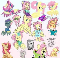 Size: 6664x6448 | Tagged: safe, artist:chub-wub, derpibooru import, fluttershy, saddle rager, twilight sparkle, butterfly, insect, pony, unicorn, alternate hairstyle, alternate timeline, antonymph, chibi, chrysalis resistance timeline, clothes, cute, discorded, ear piercing, earring, eyes closed, face paint, female, flutterguy, fluttgirshy, gir, grin, gritted teeth, hipstershy, hoodie, image, jewelry, jpeg, mare, piercing, power ponies, race swap, rainbow power, severeshy, shirt, shyabetes, simple background, smiling, solo, t-shirt, teeth, unicorn fluttershy, white background