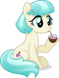 Size: 2758x3632 | Tagged: safe, artist:anime-equestria, derpibooru import, coco pommel, earth pony, pony, coconut, drinking straw, female, food, image, mare, png, simple background, sipping, sitting, solo, straw, transparent background, vector
