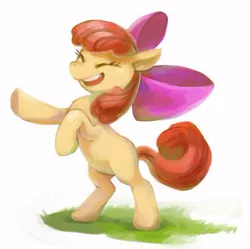 Size: 400x399 | Tagged: safe, artist:ritf1, derpibooru import, apple bloom, earth pony, pony, bipedal, eyes closed, female, filly, foal, grin, happy, image, jpeg, smiling, solo