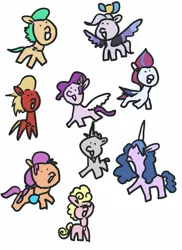 Size: 1099x1511 | Tagged: safe, artist:mayugraffiti, derpibooru import, alphabittle (g5), hitch trailblazer, izzy moonbow, phyllis cloverleaf, pipp petals, queen haven, sprout cloverleaf, sunny starscout, zipp storm, earth pony, pegasus, pony, unicorn, g5, adoraphyllis, cute, female, horn, image, jpeg, male, mare, simple background, stallion, white background, wings