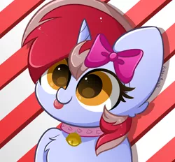 Size: 2800x2600 | Tagged: safe, artist:kittyrosie, derpibooru import, oc, oc:cinnamon lightning, unofficial characters only, pony, unicorn, :p, abstract background, bust, chest fluff, collar, cute, female, horn, image, mare, ocbetes, png, solo, tongue out, unicorn oc