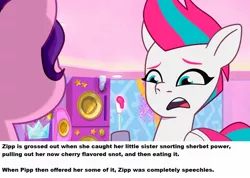Size: 960x682 | Tagged: safe, derpibooru import, edit, edited screencap, screencap, pipp petals, zipp storm, pegasus, pony, my little pony: tell your tale, spoiler:g5, spoiler:my little pony: tell your tale, spoiler:tyts01e15, duo, duo female, female, g5, gross, image, jpeg, making a foal of me, mare, ponestrip, royal sisters (g5), siblings, sisters, snot