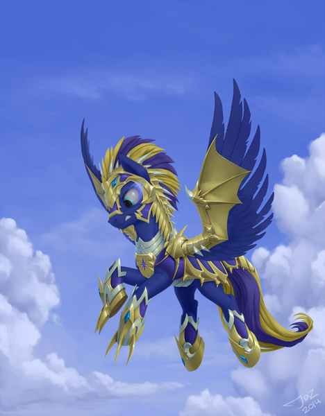 Size: 2000x2562 | Tagged: safe, artist:1jaz, derpibooru import, oc, unofficial characters only, pegasus, pony, armor, cloud, flying, image, png, sky, solo