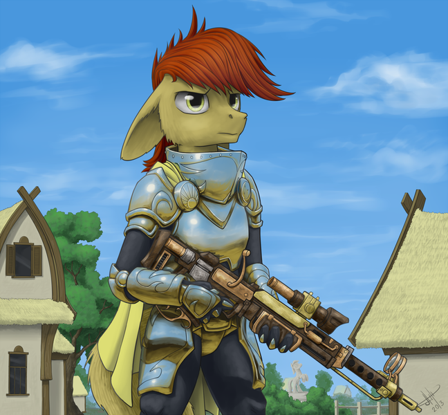 Size: 1442x1336 | Tagged: safe, artist:1jaz, derpibooru import, oc, unofficial characters only, anthro, armor, floppy ears, gun, image, png, rifle, solo, weapon