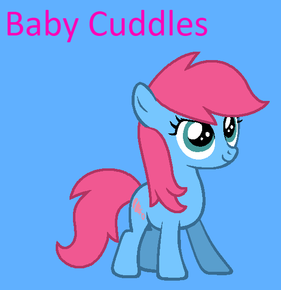 Size: 570x589 | Tagged: safe, artist:jigglewiggleinthepigglywiggle, derpibooru import, baby cuddles, earth pony, pony, baby, baby cuddles being a tomboy, baby pony, blue background, cuddlebetes, cute, female, filly, foal, g1, g1 to g4, g4, generation leap, image, like scootaloo, narrowed eyes, pink hair, pink mane, pink tail, pink text, png, simple background, smiling, solo, tail, teal eyes, tomboy