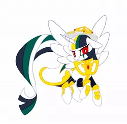 Size: 1100x1072 | Tagged: safe, artist:stacy_165cut, derpibooru import, ponified, alicorn, pony, clothes, hat, horn, image, jpeg, kinnikuman, psychoman (kinnikuman), simple background, solo, spread wings, white background, wings