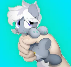 Size: 2048x1924 | Tagged: safe, artist:mochi_nation, derpibooru import, oc, oc:galaxy, oc:silver bolt, earth pony, human, pony, cute, disembodied hand, earth pony oc, eye clipping through hair, female, food, hand, holding a pony, ice cream, image, in goliath's palm, jpeg, mare, micro, ocbetes, offscreen character, simple background, size difference, solo focus, tiny, tiny ponies, underhoof