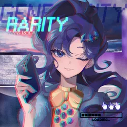 Size: 2362x2362 | Tagged: safe, artist:alice-x, derpibooru import, part of a set, rarity, human, equestria girls, life is a runway, anaglyph 3d, equestria music festival, female, image, jpeg, looking at you, lyrics, mobile phone, mouse cursor, one eye closed, phone, progress bar, smartphone, solo, text, wink, winking at you