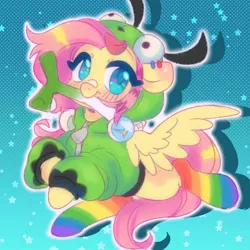 Size: 1400x1400 | Tagged: safe, artist:horseyuris, derpibooru import, fluttershy, pegasus, pony, abstract background, antonymph, blushing, clothes, cute, female, fluttgirshy, gir, heart, heart eyes, image, jpeg, leek, mare, mouth hold, rainbow socks, shyabetes, socks, solo, striped socks, wingding eyes