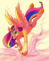 Size: 1638x2048 | Tagged: safe, artist:funkyfurs, derpibooru import, sunny starscout, alicorn, spoiler:g5, g5, horn, image, jpeg, solo, sparkles, spread wings, wings