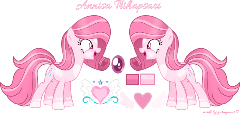 Size: 4966x2382 | Tagged: safe, artist:guruyunus17, derpibooru import, oc, oc:annisa trihapsari, earth pony, pony, base used, bio, cute, cutie mark, earth pony oc, female, happy, heart, image, mare, medibang paint, ocbetes, png, redesign, simple background, solo, transparent background