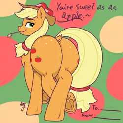 Size: 3000x3000 | Tagged: suggestive, artist:erynerikard, derpibooru import, applejack, earth pony, pony, applebutt, bedroom eyes, butt, butt freckles, dock, female, freckles, hat, heart, heart eyes, heart hoof, hearts and hooves day, image, looking at you, looking back, looking back at you, mare, plot, png, presenting, raised hoof, raised leg, rear view, smiling, solo, solo female, straw in mouth, tail, underhoof, valentine's day card, wingding eyes