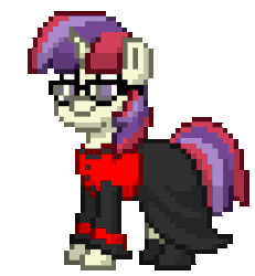 Size: 768x832 | Tagged: safe, artist:gloomy brony, derpibooru import, moondancer, pony, unicorn, pony town, animated, clothes, cosplay, costume, female, gif, glasses, image, king of fighters, simple background, solo, transparent background, vice