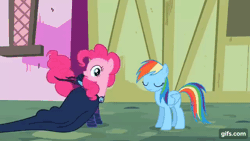 Size: 640x360 | Tagged: safe, derpibooru import, screencap, pinkie pie, rainbow dash, earth pony, pegasus, pony, season 2, the mysterious mare do well, animated, blinking, duo, female, gif, gifs.com, image, mare, nose in the air, open mouth, pinkie being pinkie