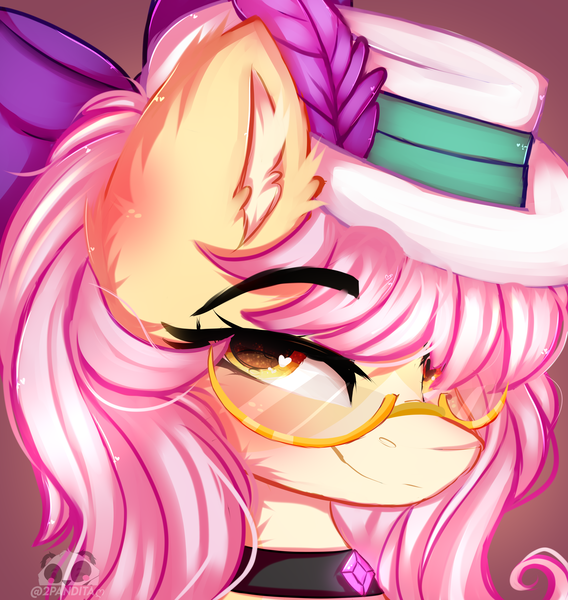 Size: 2500x2640 | Tagged: safe, artist:2pandita, derpibooru import, oc, oc:tender mist, pony, bust, female, glasses, hat, image, mare, png, portrait, solo