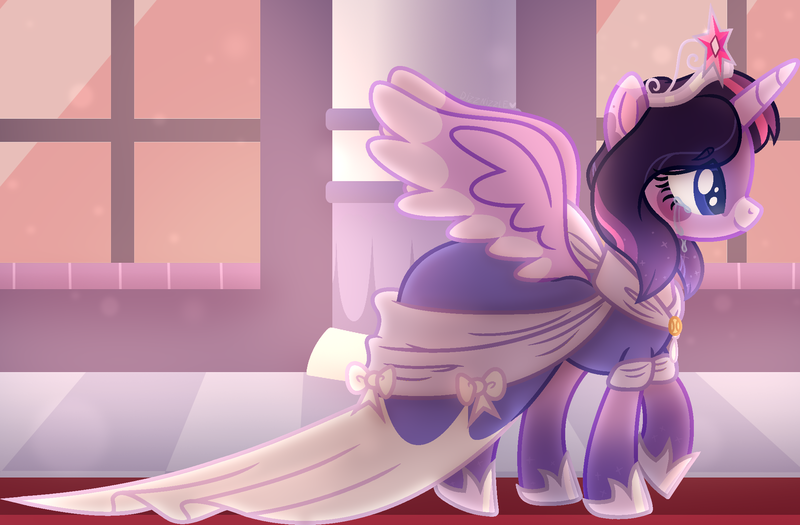 Size: 2133x1400 | Tagged: safe, artist:moonlightdisney5, artist:thatonefluffs, derpibooru import, twilight sparkle, twilight sparkle (alicorn), alicorn, alternate design, alternate hairstyle, clothes, coronation, coronation dress, crown, dress, image, jewelry, png, redesign, regalia, solo, twitterina design