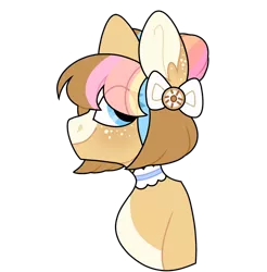 Size: 1600x1625 | Tagged: safe, artist:moonert, derpibooru import, oc, unofficial characters only, earth pony, pony, bow, bust, choker, earth pony oc, eye clipping through hair, female, hair bow, image, mare, png, simple background, smiling, solo, transparent background