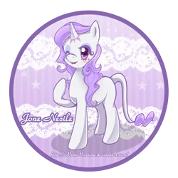 Size: 1500x1500 | Tagged: safe, artist:churobu, derpibooru import, oc, pony, unicorn, eyelashes, female, horn, image, leonine tail, mare, one eye closed, png, raised hoof, simple background, solo, tail, transparent background, unicorn oc, wink