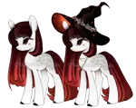 Size: 1280x1013 | Tagged: safe, artist:dammmnation, derpibooru import, oc, unofficial characters only, earth pony, pony, duo, earth pony oc, eyelashes, female, hat, image, jewelry, mare, necklace, png, simple background, smiling, transparent background, witch hat