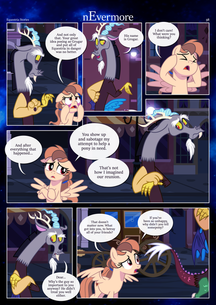 Size: 3259x4607 | Tagged: safe, artist:estories, derpibooru import, discord, oc, oc:alice goldenfeather, draconequus, pegasus, pony, comic:nevermore, ..., comic, image, pegasus oc, png, speech bubble, wings