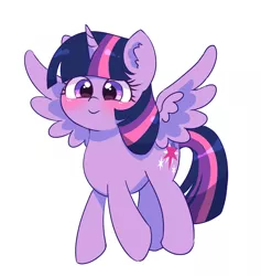 Size: 1912x2016 | Tagged: safe, artist:leo19969525, derpibooru import, twilight sparkle, twilight sparkle (alicorn), alicorn, pony, blushing, cute, cutie mark, female, horn, image, jpeg, mane, mare, purple eyes, simple background, smiling, solo, spread wings, tail, twiabetes, white background, wings