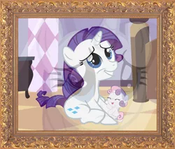 Size: 2644x2268 | Tagged: safe, artist:beavernator, derpibooru import, rarity, sweetie belle, pony, unicorn, baby, baby belle, baby pony, bipedal, cute, diasweetes, duo, eyes closed, female, filly, filly rarity, frame, image, open mouth, open smile, photo, png, smiling, younger