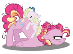 Size: 1000x741 | Tagged: safe, artist:gallantserver, derpibooru import, pinkie pie, oc, oc:key lime pie, earth pony, pegasus, pony, female, filly, foal, image, offspring, parent:cheese sandwich, parent:pinkie pie, parents:cheesepie, png, simple background, sleeping, transparent background