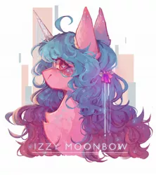 Size: 1850x2084 | Tagged: safe, artist:sugarcloud59, derpibooru import, izzy moonbow, pony, unicorn, abstract background, chest fluff, female, g5, image, jpeg, solo, sparkly eyes, wingding eyes