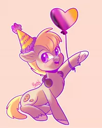 Size: 1638x2048 | Tagged: safe, artist:funkyfurs, derpibooru import, oc, oc:cookie malou, unofficial characters only, earth pony, pony, balloon, birthday, earth pony oc, female, hat, headphones, image, jpeg, nonbinary pride flag, party hat, pride, pride flag, simple background, solo, unshorn fetlocks