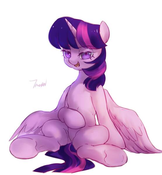 Size: 1694x1833 | Tagged: safe, artist:tingsan, derpibooru import, twilight sparkle, twilight sparkle (alicorn), alicorn, pony, bedroom eyes, female, hoof on belly, image, jpeg, looking at you, mare, open mouth, simple background, sitting, solo, spread legs, spreading, white background, wings, wings down