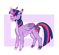 Size: 1280x1205 | Tagged: safe, artist:lizzielass, edit, editor:edits of hate, twilight sparkle, alicorn, pony, alternate design, closed wing, coat markings, colored hooves, colored wings, curved horn, ear tufts, female, horn, image, magic, magic aura, mare, png, simple background, socks (coat marking), solo, standing, tongue out, transparent background, twitterina design, wings