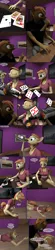 Size: 1440x6530 | Tagged: suggestive, artist:spud, derpibooru import, button mash, oc, oc:cream heart, comic:family bonds, 3d, alcohol, bottle, clothes, comic, drinking, drunk, falling, floor, grabbing, image, jpeg, painting, panties, playing card, reaching, source filmmaker, table, tongue out, underwear, whiskey