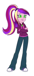 Size: 2454x5374 | Tagged: safe, artist:3d4d, derpibooru import, princess cadance, equestria girls, rainbow rocks, clothes, clothes swap, commission, crossed arms, female, gem, high res, hoodie, image, pants, png, shoes, simple background, siren gem, smiling, solo, transparent background