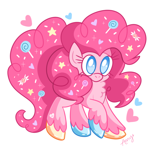 Size: 3000x3000 | Tagged: safe, artist:ammerss, pinkie pie, earth pony, pony, big eyes, big hair, candy, chest fluff, colored hooves, female, floating heart, food, heart, hoof fluff, image, mare, multicolored hooves, png, raised hoof, simple background, solo, sprinkles, stars, transparent background, twitterina design, unshorn fetlocks