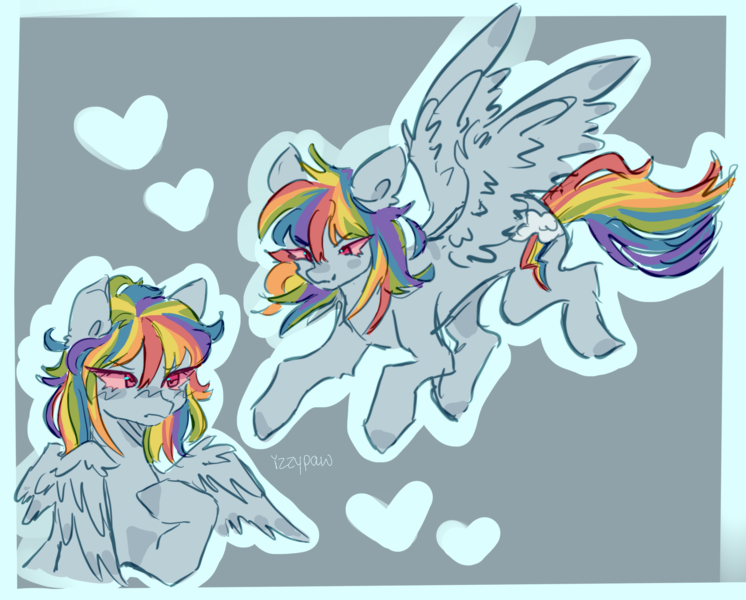 Size: 3163x2544 | Tagged: safe, artist:izzy-paw, rainbow dash, pegasus, pony, alternate design, bangs, female, flying, heart, image, mare, png, solo, spread wings, wings