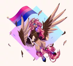 Size: 5202x4714 | Tagged: safe, artist:honeybbear, derpibooru import, oc, unofficial characters only, pegasus, pony, bisexual pride flag, image, png, pride, pride flag, solo