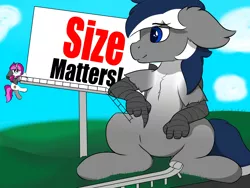 Size: 8000x6000 | Tagged: safe, artist:skylarpalette, derpibooru import, oc, oc:blitz streak, oc:skylar palette, unofficial characters only, fluffy pony, hippogriff, pony, unicorn, billboard, chest fluff, cute, destruction, ear fluff, female, fluffy, image, macro, male, mare, panicking, png, relaxed, road, scenery, sitting, size difference, smiling, stallion