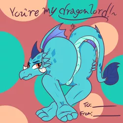 Size: 3000x3000 | Tagged: suggestive, artist:erynerikard, derpibooru import, princess ember, dragon, ass, butt, butt grab, butt touch, dock, dragoness, female, grope, hand on butt, heart, heart eyes, hearts and hooves day, horns, image, large butt, looking at you, looking back, looking back at you, png, presenting, princess embutt, rear view, solo, solo female, tail, underfoot, valentine's day card, wavy mouth, wingding eyes, wings