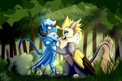 Size: 3000x2000 | Tagged: safe, artist:starcasteclipse, derpibooru import, oc, oc:starcast, oc:xel, gryphon, image, oc x oc, png, shipping